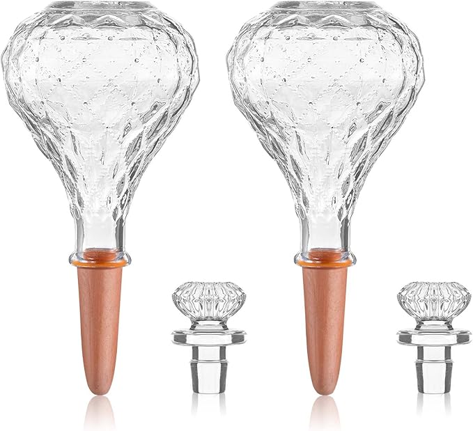 12 oz Plant Watering Globes, Clear Glass Self Watering Bulbs Top Fill with Terracotta Spikes Stake, Self Watering Planter Insert Vacation Automatic Plant Waterer Device for Indoor & Outdoor 2Pack