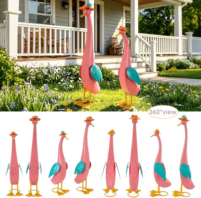 22" Duck Garden Statue Set of 2 Metal Ducks | Outdoor Decor Porch Animal Figurine Yard Art Sculptures Rustproof Lawn Ornament for Outside Patio Backyard Decorations