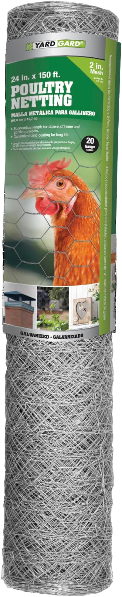 YARDGARD – 2 in. Twisted Mesh Wire Fence – 24 in. x 150 ft. 20‑Gauge Galvanized Steel – for Poultry Netting | Chicken Coops | Garden Protection | Animal Enclosures