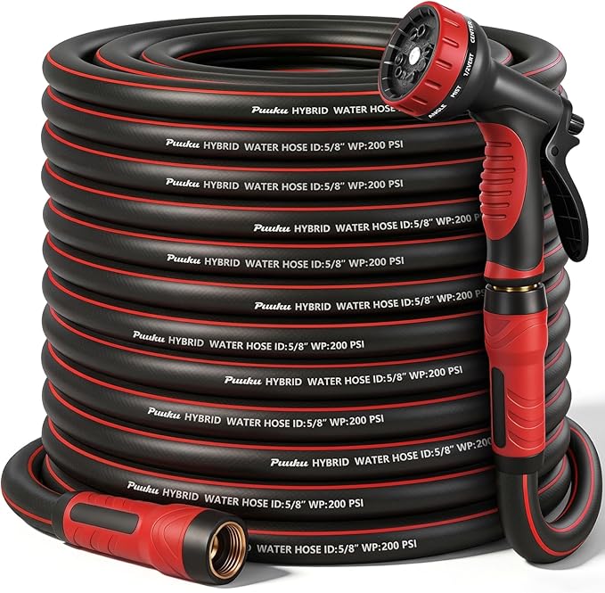 Garden Hose 75ft x 5/8", NON-EXPANDABLE Heavy Duty Premium Flexible Water Hose with 10 Function Spray Nozzle, No Kink, Leakproof, Lightweight Hybrid Hose with Swivel Handle, Male to Female Fittings