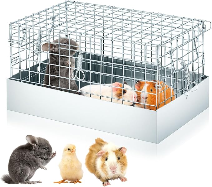 DoubleFill 14x8x8 Inch 1 Hole Folding Guinea Pig Carrier Chinchilla Cage with Tray & Handle, Metal Small Animal Travel Portable Transport Habitat & Temporary Housing for Rabbit Chick Bird Hamster Pet