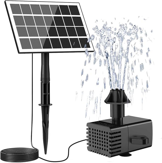 Jutai Solar Fountain Works in Shadow-No Battery, 3.5W DIY Glass Solar Water Pump Kit with Sucker and Stake, Solar Fountain Pump for Bird Bath, Water Feature,Garden, Outdoor-8 Nozzles,9.8ft Power Cord