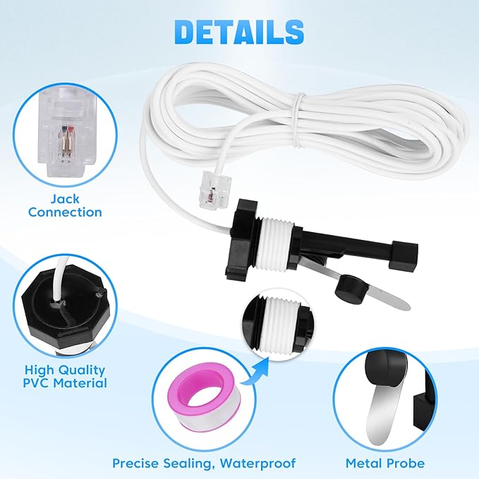 Upgraded GLX-FLO-RP Pool Flow Switch Assembly Compatible with Hayward Goldline Aqua Rite Salt Chlorine Generator System, Flow Sensor with 15ft Cable (Metal Probe)