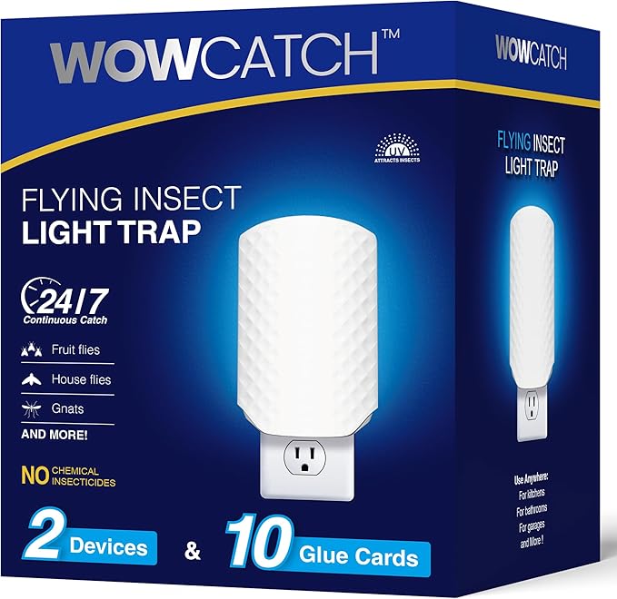 Flying Insect Trap for Indoors, Plug-in Fly Trap Bug Catcher for Gnats, Fruit Flies & House Flies, Upgraded Blue UV Light Trap with Sticky Cards, Silent & Mess-Free, 2 Devices + 10 Refills