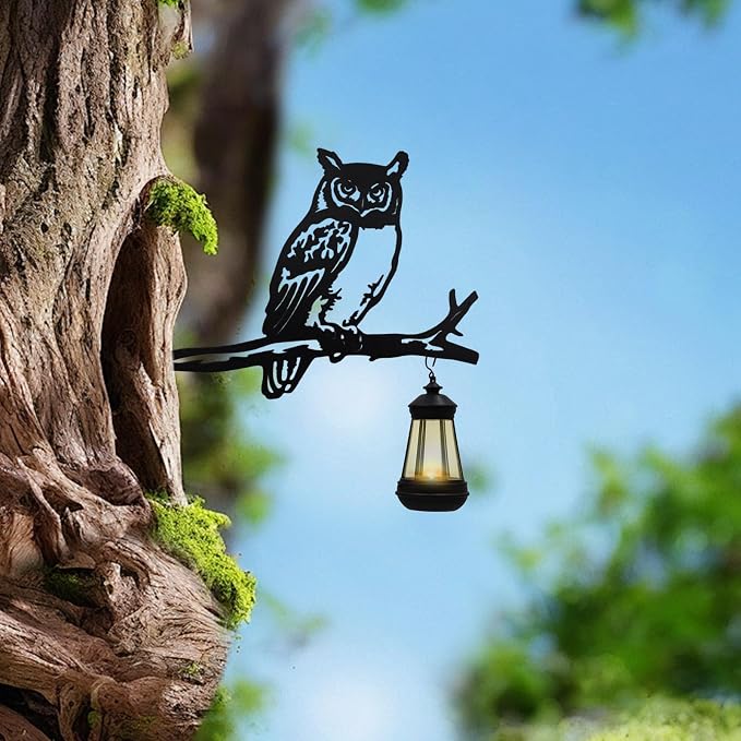 Solar-Powered Metal Owl Garden Stake - Outdoor Yard Decor with Solar Lights, Weather-Resistant Owl Art for Patio - Holiday-Ready Tree Ornament