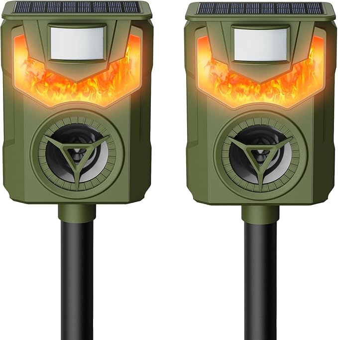 Solar Ultrasonic Deer Repellent Outdoor Solar Animal Repeller Motion Activated Cat Repellent Device 2 Pack Humane Dog Racoon Squirrel Deterrent for Garden Yard Farm Waterproof