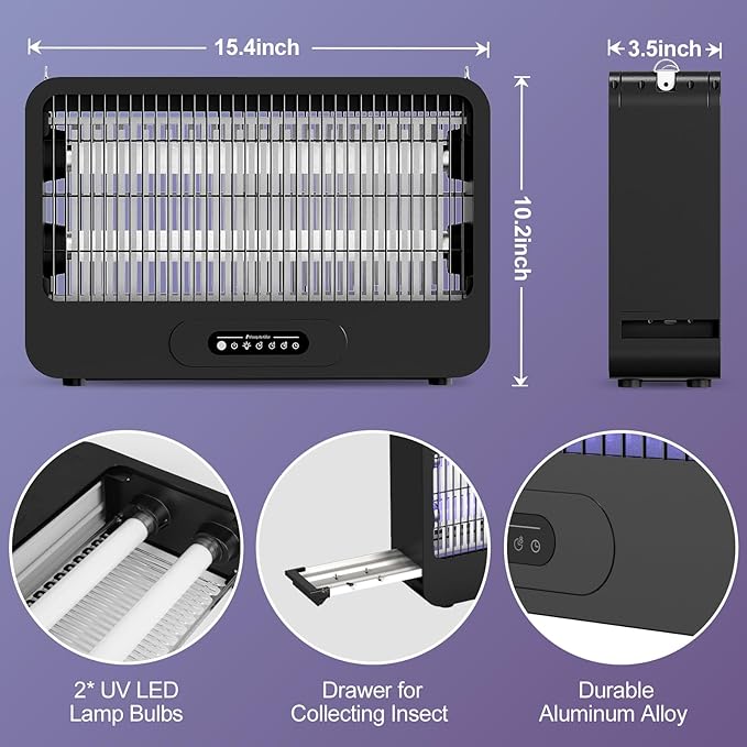 Electric Bug Zapper Indoor, Mosquito Zapper with 3500V Powerful Dual Grid & Remote, Fly Zapper Fly Trap Insect Killer for Patio Yard Home Kitchen Camping - Including 2 Replacement Bulbs (Grey)