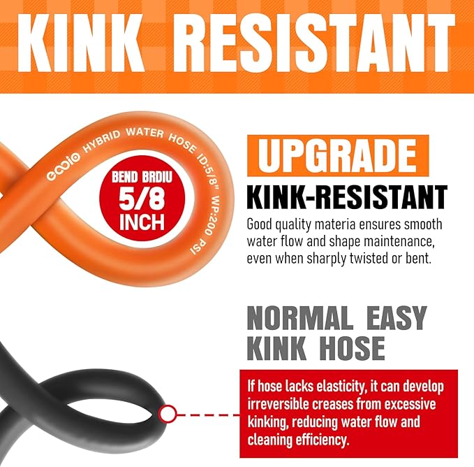 Garden Hose 15 ft x 5/8", NON-EXPANDING Flexible Water Hose, Kink Resistant Lightweight Hybrid Hose, Leakproof Yard Hose with Male to Female Fittings