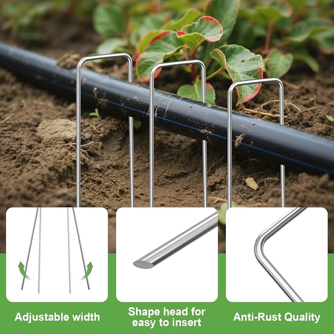 Landscape Staples 6 Inch 50Pcs Garden Stakes +50pcs Gasket, Galvanized Lawn Pins Spray Coating Yard Ground Spikes, U-Type Staples for Weed Barrier Anchoring Outdoor Tents Hoses