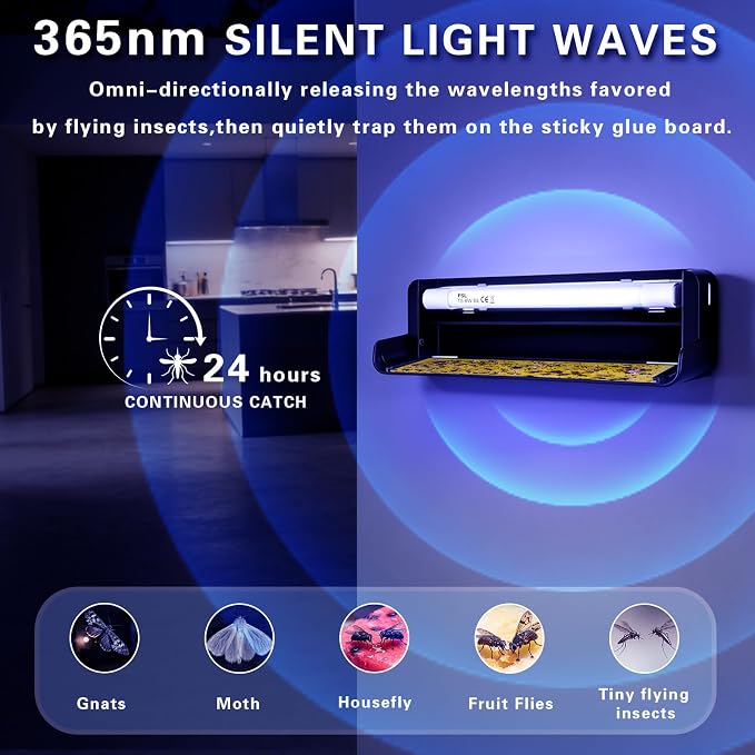 4pack Fly Catcher Indoor,Fruit Fly Traps Indoor for Home,Wall Sconce Fly UV Light Trap for Capturing Flies,Moths, Gnats with 20 Sticky Glue Boards, Bug Catcher Indoor, Light Flying Insect Trap -Black