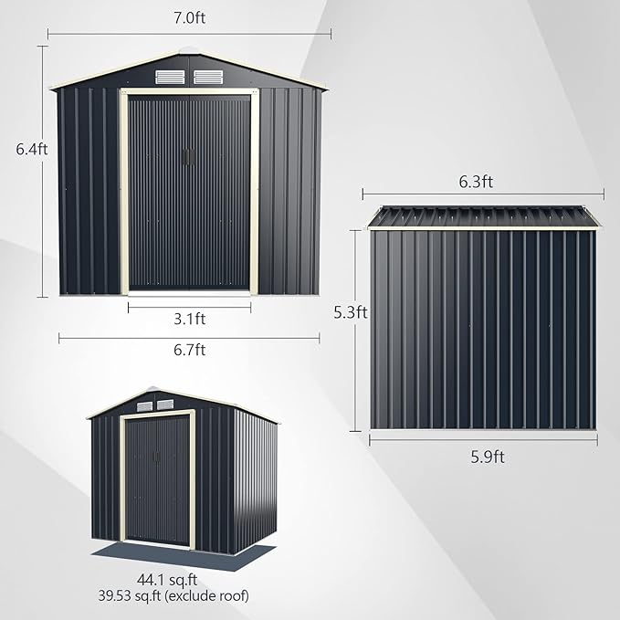 Goplus Outdoor Storage Shed, 7' X 6' Metal Garden Shed with 4 Vents & Double Sliding Door, Utility Tool Shed Storage House for Backyard, Patio, Lawn