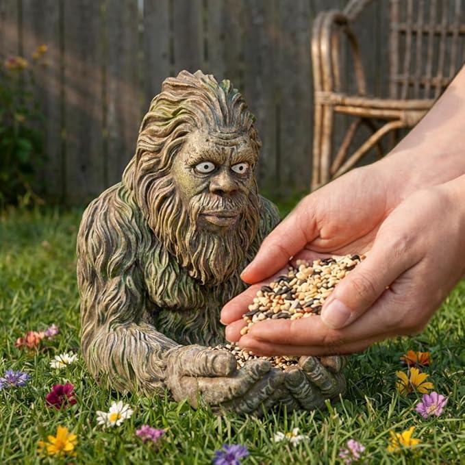 Bigfoot Bird Feeder Satue: 6" Green Garden Yard Art Decoration Sculpture for Hummingbird Squirrel - Handcraft Outdoors Hanging Feeder Decor Gifts for Mom Gardening Bird Lover's
