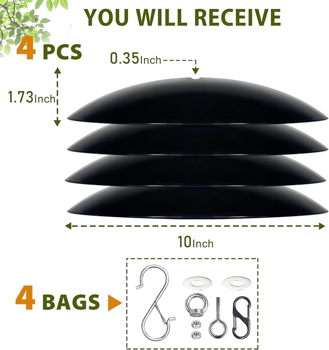 10-Inch Mini Hummingbird Feeder Rain Guard,Bird Feeder Dome Guard,Squirrel Baffle for Hanging Feeder in the Outdoors (Black), 4 Pack