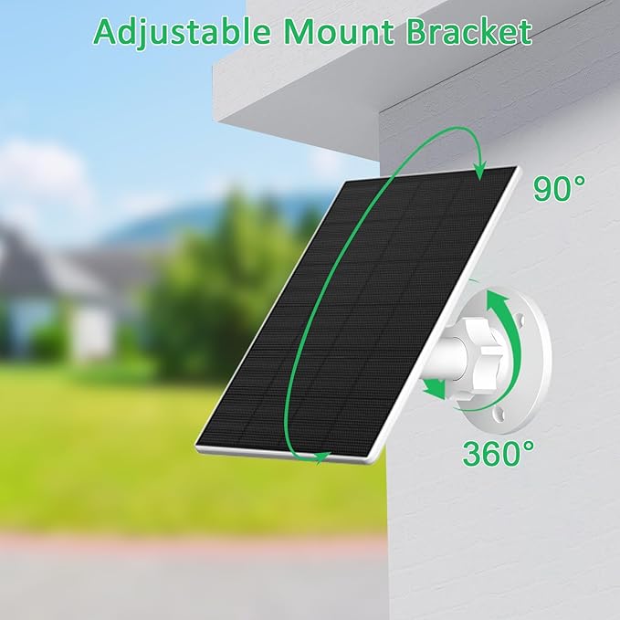 FUTUREZEN 2W Solar Panel for Security Cameras, 5V Solar Charger for Rechargeable Battery Cameras with Micro USB & USB-C Ports, IP65 Waterproof, 360° Adjustable Mount, 7.2 ft Cable (2 Pack, White)