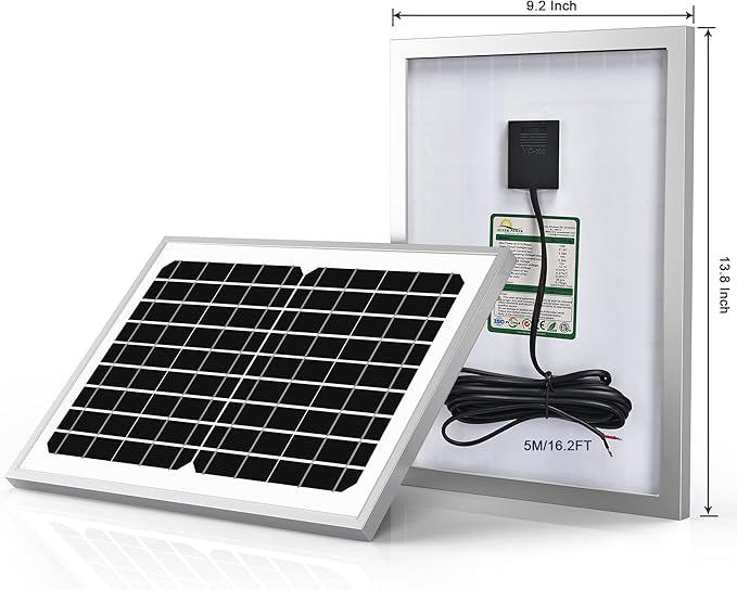 SUNER POWER 10 Watt Solar Panel Powered Charger Kit + Tubular Mount Bracket for Automatic Gate Opener, Electrical Fence, etc