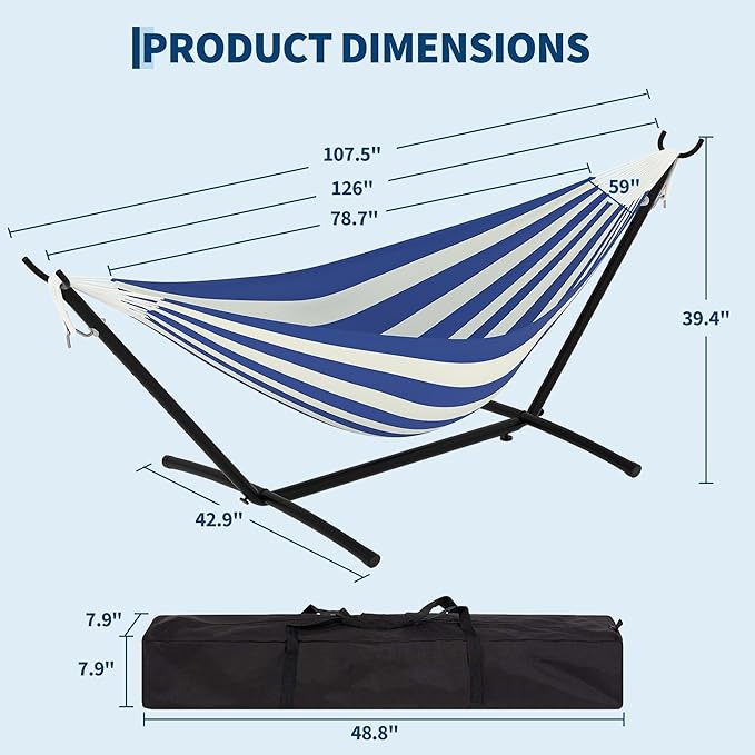 Garvee 2 Person Hammocks with Stand for Outside, Double Hammocks Portable Space Saving Heavy-Duty Steel Stand for Indoor Outdoor Patio with Carrying Bag, 450 lbs Capacity