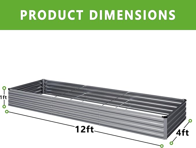 DIIYIV 12x4x1FT Galvanized Raised Garden Bed Kit,Vegetable Boxes-Rectangle Metal Flower Box,Large Planter Raised Beds Outdoor Garden for Planting,Fruit,Herb-Silver