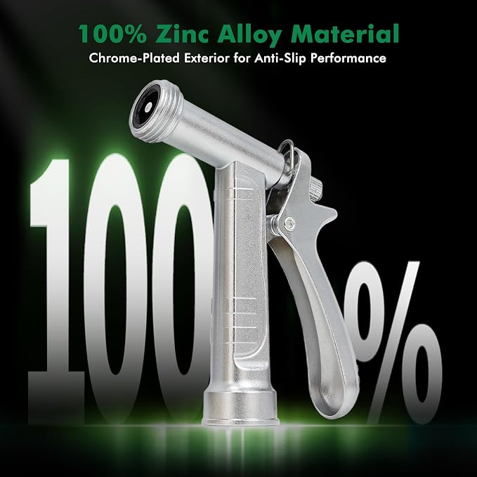RESTMO 100% Metal Garden Hose Nozzle, 5X Lifespan Rust-Proof Chrome Plated, Heavy Duty Zinc Alloy Pistol Grip with Threaded Front, High Pressure Hose Sprayer Nozzle for Car Washing, Plant Watering
