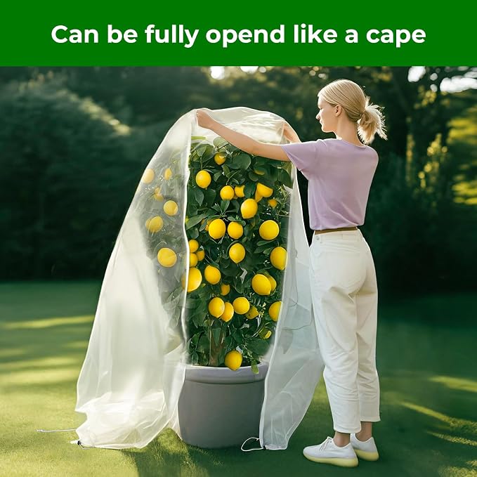 Fruit Tree Netting with Zipper & Drawstring - 4'x6' Garden Plant Net Pest Barrier 0.16 oz/ft to Prevent Cicadas Bird Squirrel Deer - Bug Protection for Blueberry Tomato with Fine Mesh Insect Cover