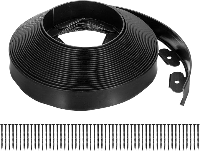 uxcell Landscape Edging, 1Pcs 60FT x 2" - Garden Edging Kit with 54 Stakes, Landscape Edging Border for Garden Lawn Flower Bed Yard Grass (Black)