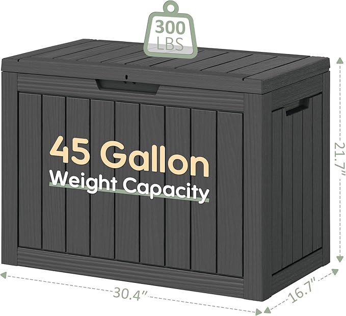 KAMABOKO 45 Gallon Outdoor Storage Box, All-Weather Deck Box for Patio Furniture, Package Deliveries, Garden Tools, Pool Supplies & Cushions, Black