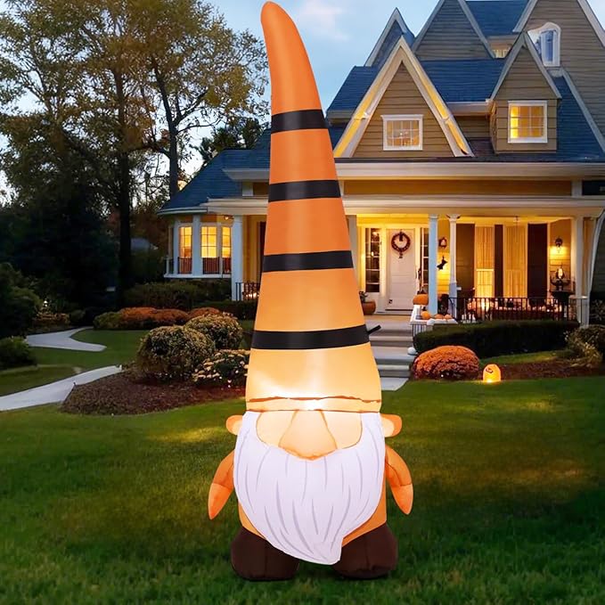 COMIN 5FT Thanksgiving Inflatables Gnome Blow Up Ourdoor Yard Decoration Built-in LEDs for Fall Garden Lawn Decor