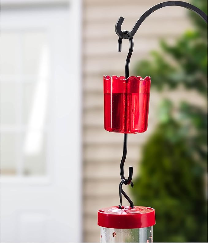 Ant Moat for Hummingbird Feeders Ant Guard Keeps Away from Feeders, Made of Durable Plastic, Red Color/Rustproof S Hooks, Suitable for All Hummingbird Feeders