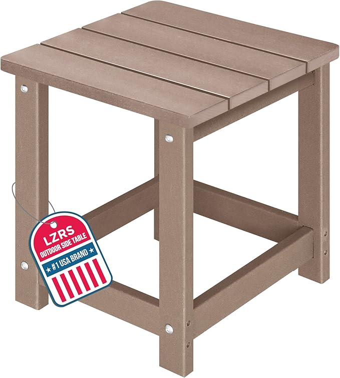 LZRS Square Patio Side Table, Heavy Duty HDPE Outdoor End Table with Wood Texture, Weatherproof Composite Table for Adirondack Chairs, Deck, Pool, Indoor/Outdoor, No Peeling Cracking(Weathered Wood)