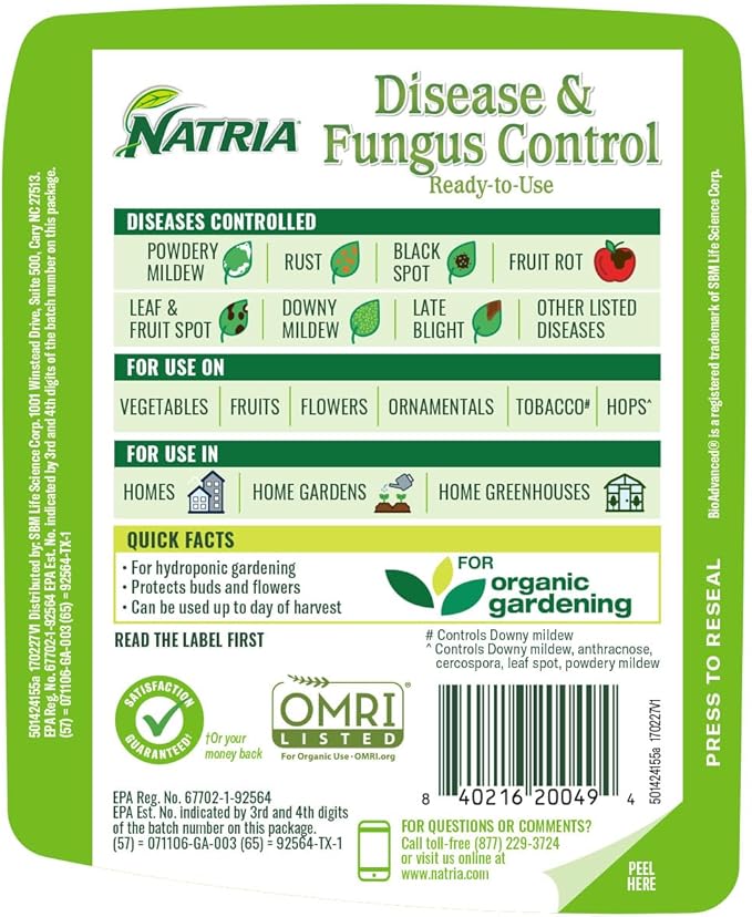 NATRIA Disease & Fungus Control, Ready-to-Use, 24 oz, Liquid Copper Fungicide, Copper Fungicide Spray for Plants