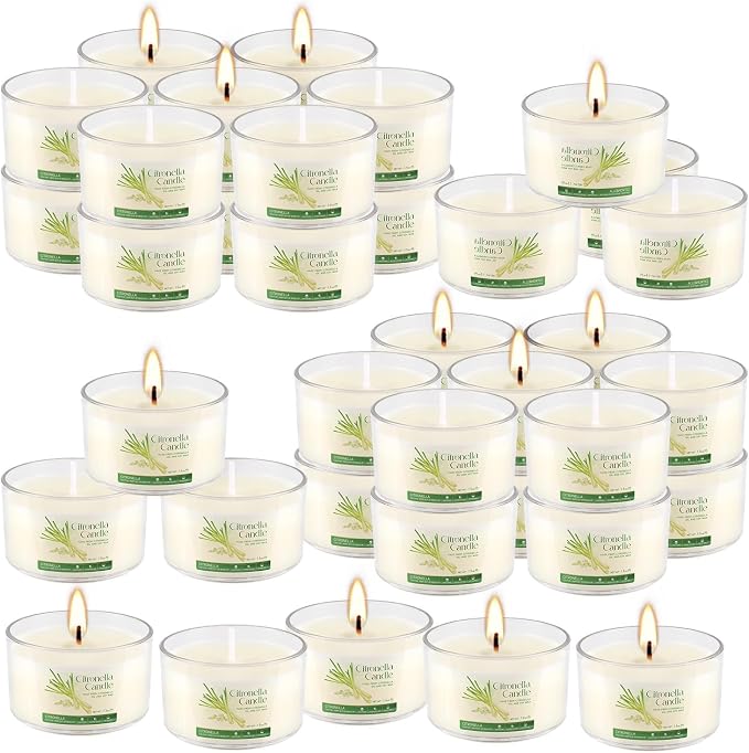40 Pack Citronella Candles Bulk, Long Burning Portable Travel Size Soy Wax Candles with Natural Citronella Oil, Small Acrylic Jar Candle Set for Patio, Backyard, Camping, Indoor Outside