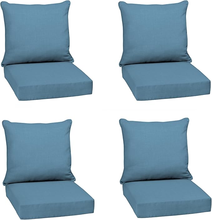Arden Outdoor Deep Seat Cushion Set (4-Pack), 24 in x 24 in, Weather-Proof, Rain-Proof, Fade Resistant Patio Cushion for Chair, Sofa, and Couch French Blue Texture