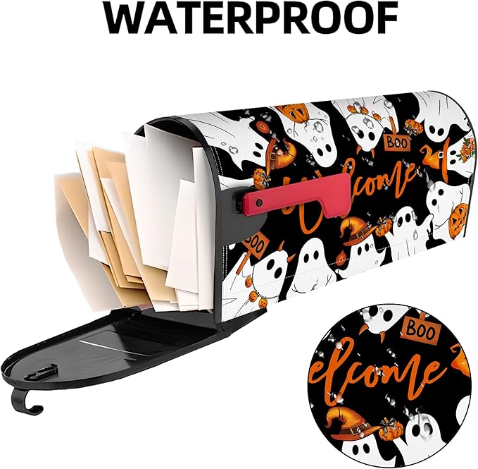 Halloween Boo Mailbox Cover Magnetic Ghost Mailbox Covers Halloween Spooky Post Letter Box Cover for Garden Yard Decor 25.5x21 Inch