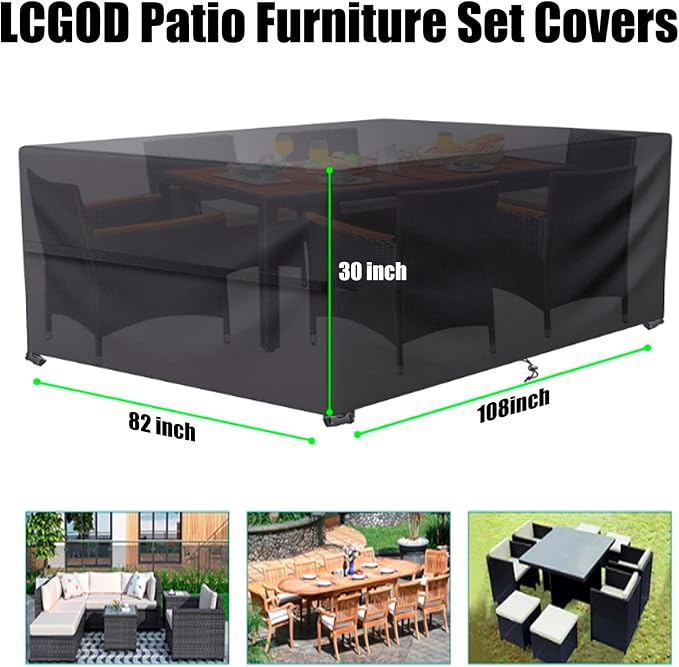 LCOGD Patio Furniture Cover,Outdoor Furniture Covers Waterproof General Purpose, Outdoor Sofa Sets Covers Heavy Duty Windproof Anti-UV (Rectangular-108"*82"*30")