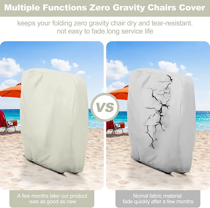 Uranshin Outdoor Folding Chair Covers 2PCS, Zero Gravity Chair Cover 28" W x 13" D x 43" H, Waterproof 210D Oxford Funiture Cover with Storage Bag, Patio Chair Cover for All Weather (Beige)