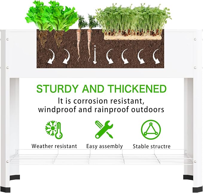PROXRACER Raised Garden Bed with Detachable Legs Elevated Metal Planter Box for Growing Fresh Herbs Vegetables Flowers Succulents&Other Plants for Outdoor Backyard Patio Deck Balcony White L