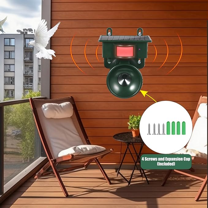 2026 New Solar Ultrasonic Bird Repellent Devices Bird Repeller Outdoor Motion Activated Bird Deterrents for Outside Pigeon Repellent Woodpecker Goose Deterrent for Rooftops Balconies Porch Patio