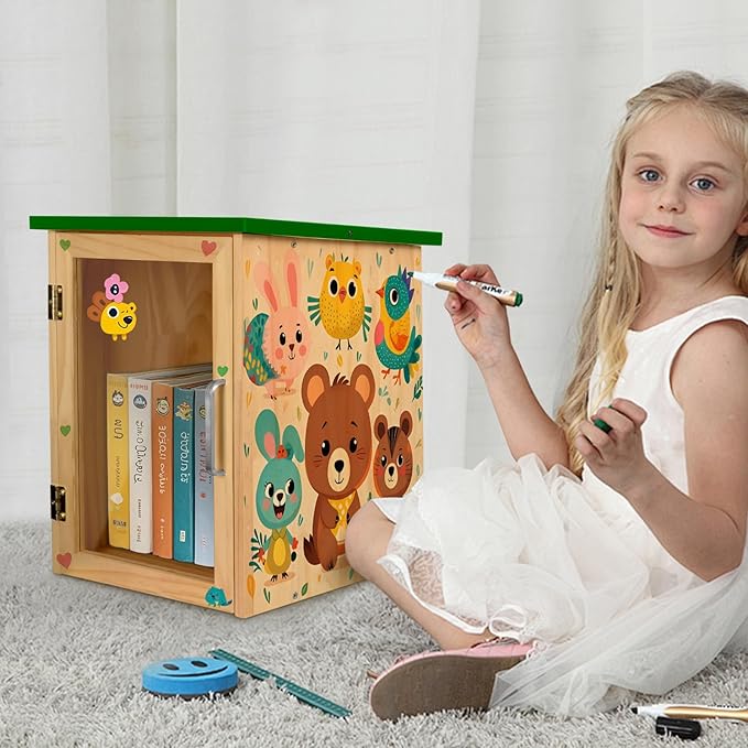 Outdoor Library Book Box, Little Library for Sharing books, DIY Storage Wooden Cabinet Easy Mount for Neighborhoods and Schools