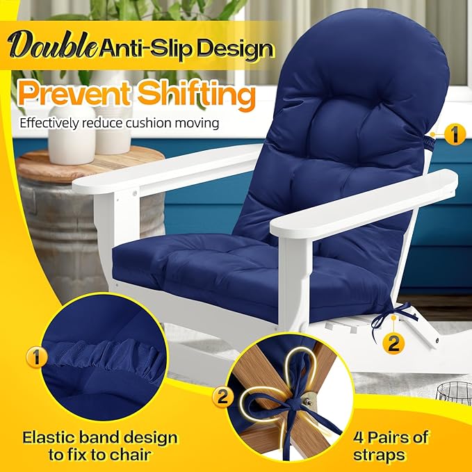 MAGIC ELEPHANT Adirondack Chair Cushion, Memory Foam Outdoor Chair Cushion, Water-Repellent Thick High Back Patio Rocking Chair Pad Seat Cushion Replacement (Oxford Blue)