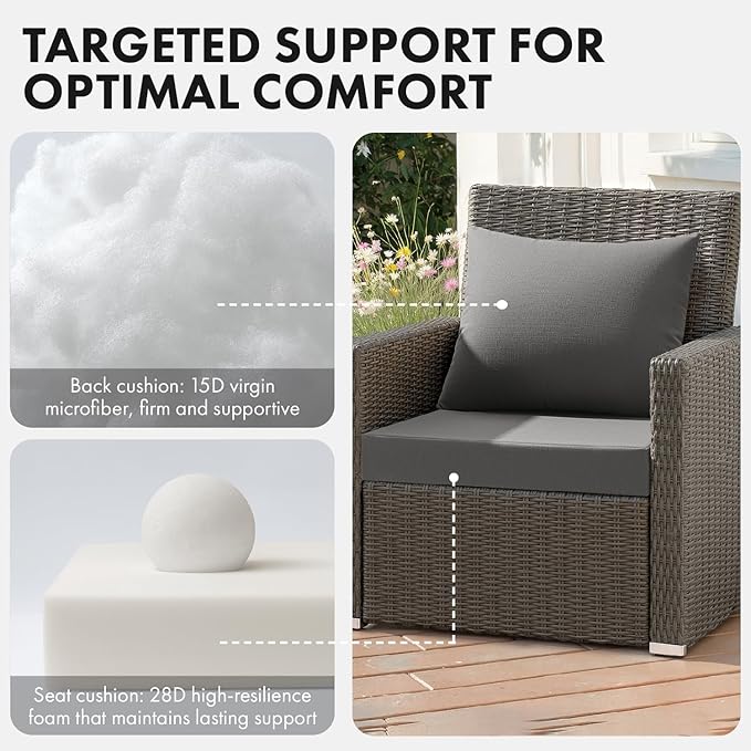 MIULEE Dark Grey Outdoor Seat Cushion Set 22x22 Inch Linen Textured Waterproof & 3 Year Color Fastness Seat and Back Cushion with Ties No Slip Design for Patio Furniture Chair Sofa Couch