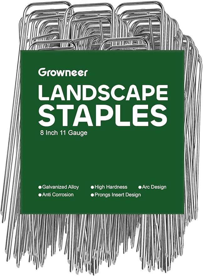 GROWNEER 50 Pack Landscape Staples 8 Inch 11 Gauge Heavy Duty Hot-Dip Galvanized Steel Garden Stakes U-Shaped Weed Barrier Spikes Metal Ground Pins for Lawn and Yard Landscaping
