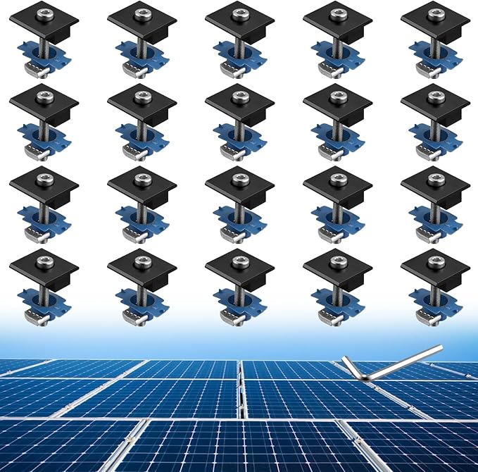 Anbte 20pcs Solar Panels Mid Clamps for Unistrut, Aluminium 30mm/35mm Solar Panel Brackets, Mounting Kit for Metal Roof, Tin Roof, Flat Roof, Sheet Roof, RV, Black