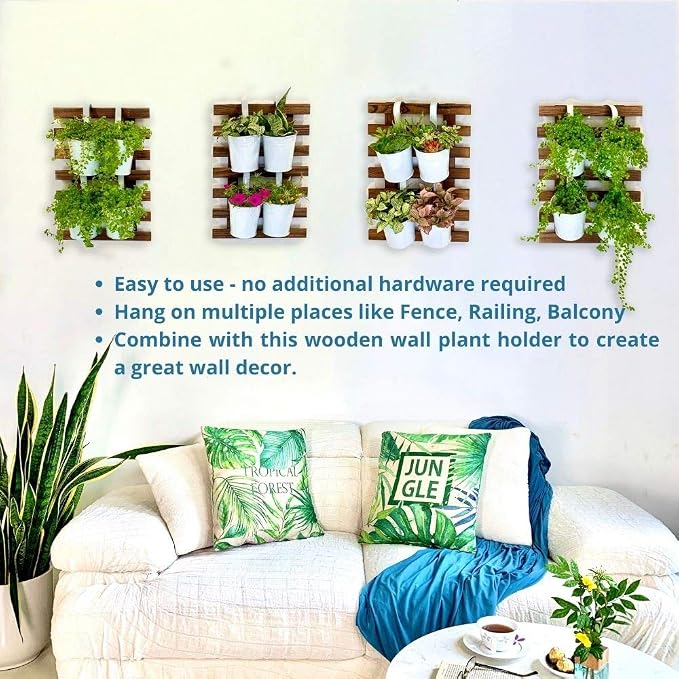 LaLaGreen Bundle - 6" x 10 Pack Black + 6" x 10 Pack White Large Metal Flower Pot Over Rail Balcony Railing Hanging Buckets for Plants Outdoor Fence Wall Herb Garden Succulent Outside Deck Patio Porch