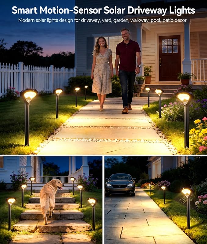 ELECLINK Solar Pathway Lights Outdoor with Motion Sensor, 2 Pack Security Solar Garden Lights, 400LM Bright LEDs, Large Glass Panel, 3 Modes Waterproof Path Lights for Yard Patio Walkway Driveway