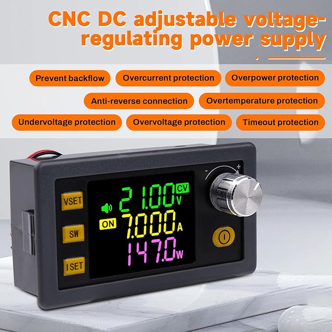 ZPSHYD Buck Boost Converter, 150W 0-36V 7A Adjustable CNC DC Power Supply with MPPT Solar Charging, Color LCD & 10 Memory Groups for Lab, EV, Camping, XY-SK150