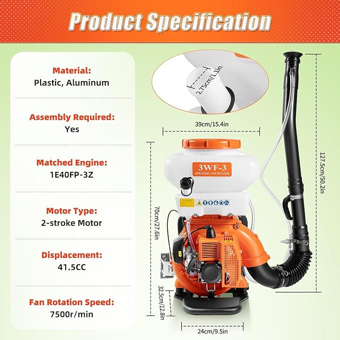 KRUDFS Mosquito Fogger, 3.7Gal Backpack Sprayer, Orange | 2.13KW 7500RPM 2 stroke motor, ultra-wide 39.4ft spray reach, ideal for orchard and greenhouse pest control