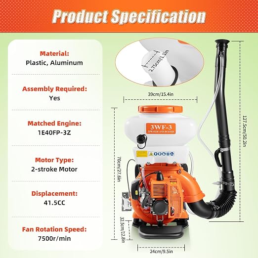 3WF-3 Backpack Fogger, Gas Powered Fogger Sprayer, Sprayer Machine for Garden, Lawn, Field, Fertilizers & Concrete Sealing