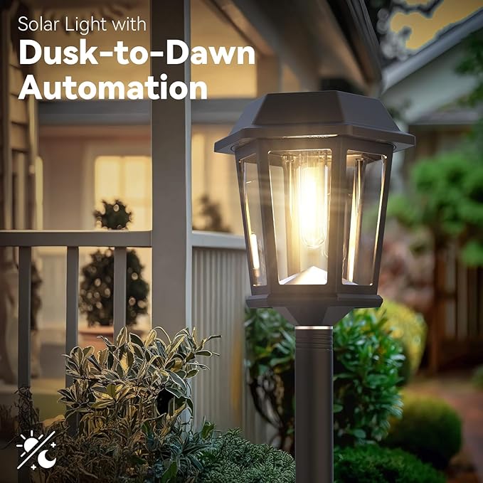 2 Pack Solar Lamp Post Lights Outdoor, 63" Solar Pole Lights for Outside,3000K Warm White Dusk to Dawn Waterproof Floor Lamps for Patio, Yard, Pathway, Driveway