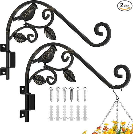 2 Pack Plant Hangers Outdoor 15.15 inch Swivel Plant Wall Hanger Sturdy Wrought Iron Plant Hangers Indoor Wall Mount, Hanging Plant Bracket for Bird Feeders, Planters, Lanterns, Wind Chime