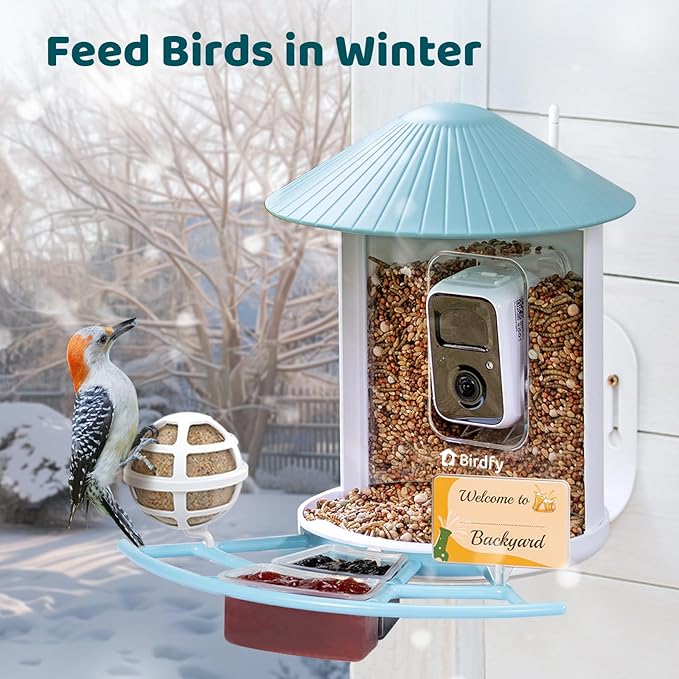 NETVUE by Birdfy Pro Smart Bird Feeder with Camera Solar Panel, Instant Arrival Alerts, Live Stream & Night Vision for Outdoors & Backyard Hummingbird, Cardinalis & Oriole Watching, Ideal Gifts, Blue