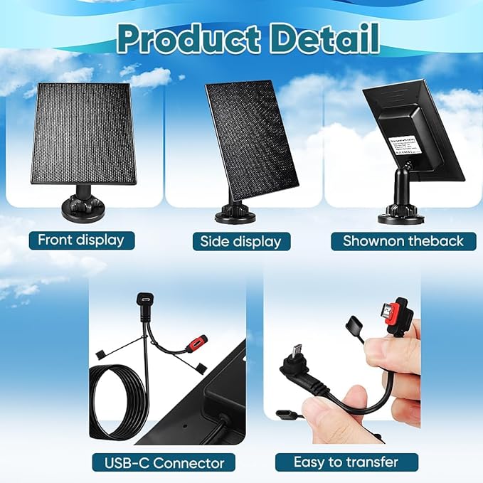 Solar Panel Charger for Blink Camera,3W Solar Kit Build-in 2600mAh Rechargeable Battery, IP66 Waterproof
